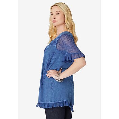 Roaman's Women's Plus Size Acid Wash Tunic