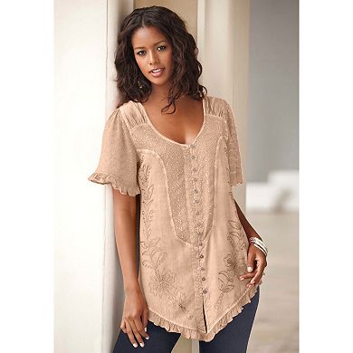 Roaman's Women's Plus Size Acid Wash Tunic