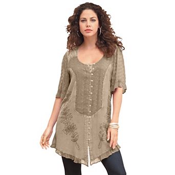 Roaman's Women's Plus Size Acid Wash Tunic
