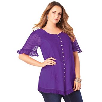 Roaman's Women's Plus Size Acid Wash Tunic
