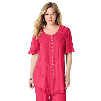 Roaman's Women's Plus Size Acid Wash Tunic