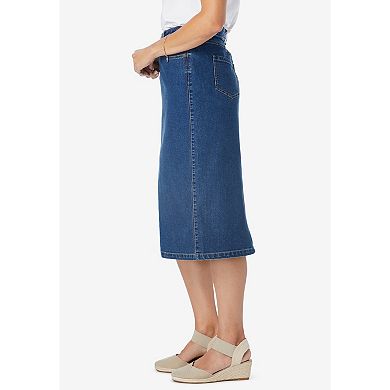 Woman Within Plus Size Petite Stretch Denim Five-Pocket Jeans Skirt