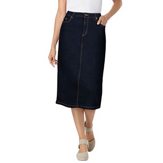 Woman Within Plus Size Stretch Denim Five-Pocket Jeans Skirt