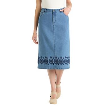 Woman Within Plus Size Stretch Denim Five-Pocket Jeans Skirt