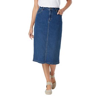 Woman Within Plus Size Stretch Denim Five-Pocket Jeans Skirt