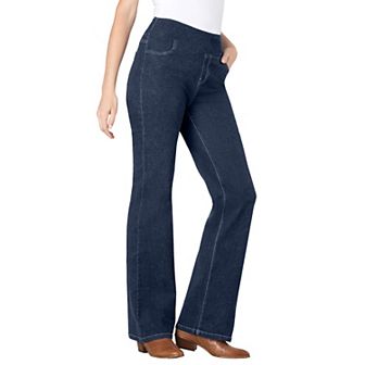 Woman Within Plus Size Tall Pull-On Bootcut Gap-Free Stretch Denim Jeans
