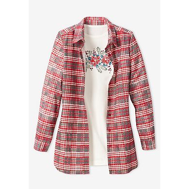 Woman Within Plus Size Two-Piece Flannel Shirt And Tee