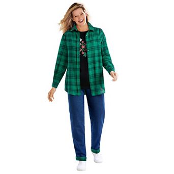 Woman Within Plus Size Two-Piece Flannel Shirt And Tee