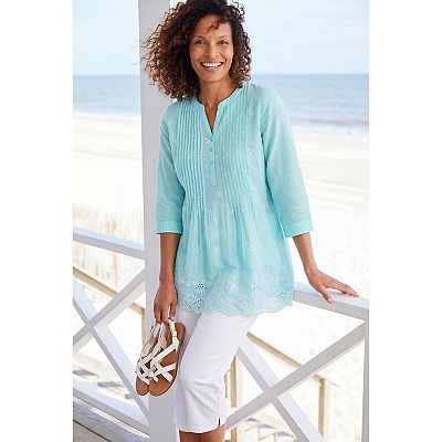 Woman Within Plus Size Embroidered Pintuck Tunic