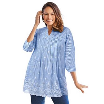Woman Within Plus Size Embroidered Pintuck Tunic