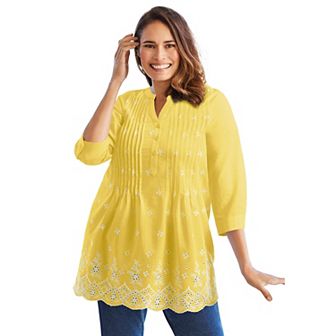 Woman Within Plus Size Embroidered Pintuck Tunic
