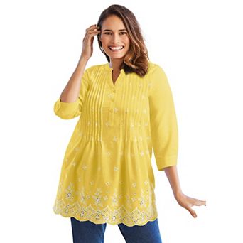 Woman Within Plus Size Embroidered Pintuck Tunic