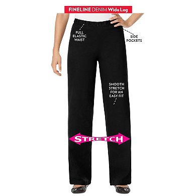Woman Within Plus Size Tall Womens Plus-Size Fineline Stretch Denim Wide-Leg Pull-On Jeans