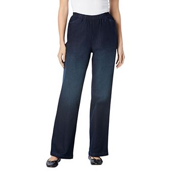 Woman Within Plus Size Tall Fineline Stretch Denim Wide-Leg Pull-On Jeans