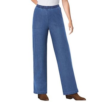 Woman Within Plus Size Tall Fineline Stretch Denim Wide-Leg Pull-On Jeans