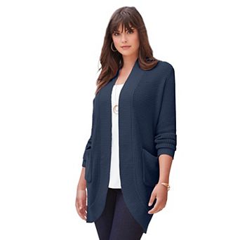 Roaman's Women's Plus Size Waffle Cardigan