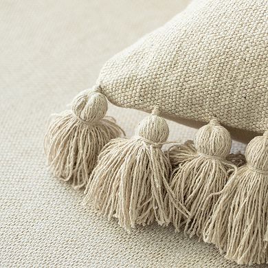 Handwoven Cotton Throw Pillow Cover with Side Fringed Tassels