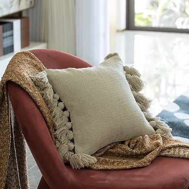 Handwoven Cotton Throw Pillow Cover with Side Fringed Tassels