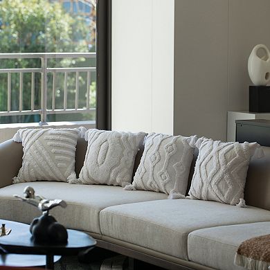 Handwoven Cotton Throw Pillow Cover with Ikat Pattern and Tassel Corners with Filler