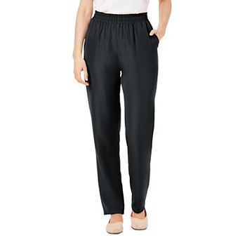 Woman Within Plus Size Tall Woven Hassle-Free Pull-On Pants