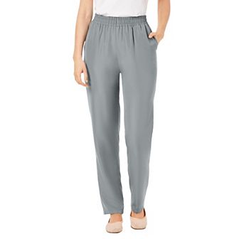 Woman Within Plus Size Tall Woven Hassle-Free Pull-On Pants