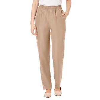 Woman Within Plus Size Tall Woven Hassle-Free Pull-On Pants