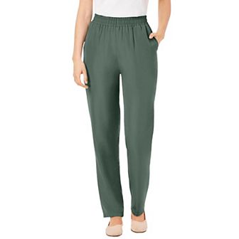 Woman Within Plus Size Tall Woven Hassle-Free Pull-On Pants