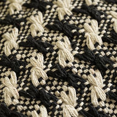 Handwoven Cotton Throw Pillow Cover with Small Chevron Pattern with Filler