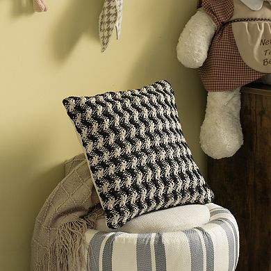 Handwoven Cotton Throw Pillow Cover with Small Chevron Pattern with Filler