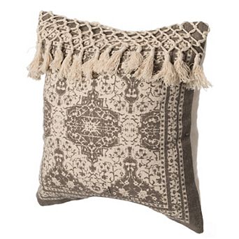 Handwoven Cotton Throw Pillow Cover with Traditional Pattern and Tasseled Top with Filler