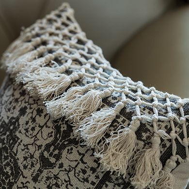 Handwoven Cotton Throw Pillow Cover with Traditional Pattern and Tasseled Top with Filler