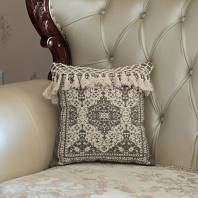 Handwoven Cotton Throw Pillow Cover with Traditional Pattern and Tasseled Top with Filler