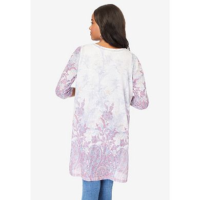Roaman's Women's Plus Size Printed Duster Cardigan & Tank Set
