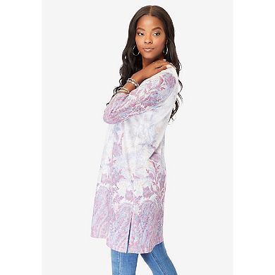 Roaman's Women's Plus Size Printed Duster Cardigan & Tank Set