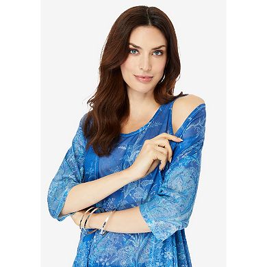 Roaman's Women's Plus Size Printed Duster Cardigan & Tank Set