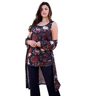 Roaman's Women's Plus Size Printed Duster Cardigan & Tank Set
