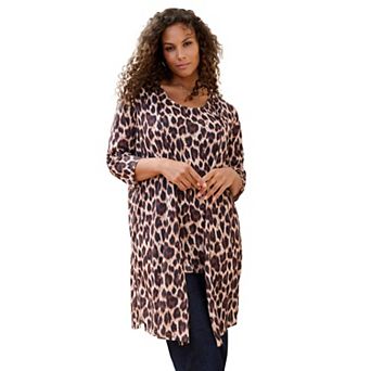 Roaman's Women's Plus Size Printed Duster Cardigan & Tank Set