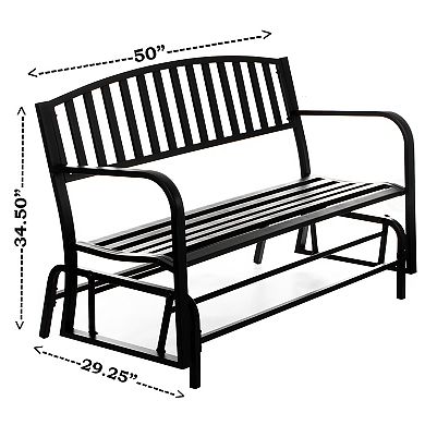 Gardenised Outdoor Steel Swing, Powder Coated Glider Bench, Loveseat