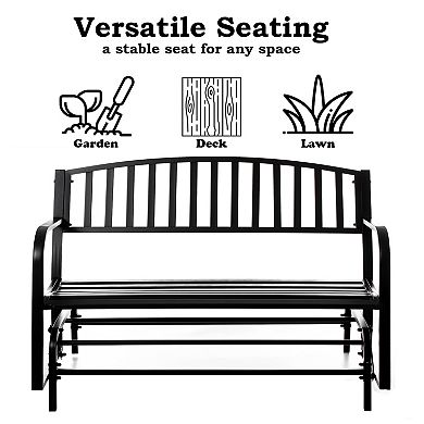 Gardenised Outdoor Steel Swing, Powder Coated Glider Bench, Loveseat