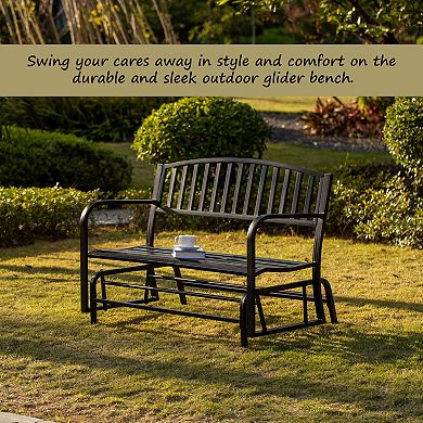 Gardenised Outdoor Steel Swing, Powder Coated Glider Bench, Loveseat