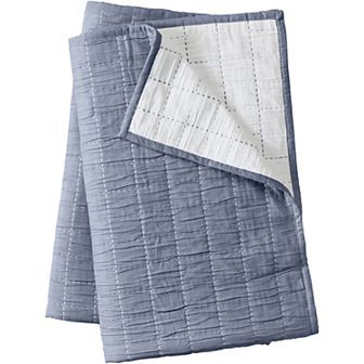 Lands' End Essential Cotton Windowpane Reversible Bed Blanket