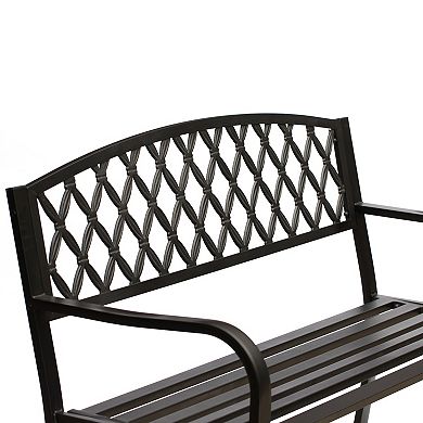 Outdoor Garden Patio Steel Park Bench with Cast Iron Back Seating bench, with Backrest and Armrest