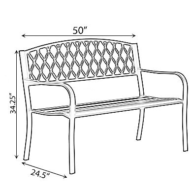 Outdoor Garden Patio Steel Park Bench with Cast Iron Back Seating bench, with Backrest and Armrest