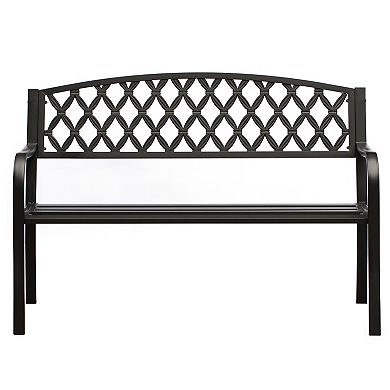 Outdoor Garden Patio Steel Park Bench with Cast Iron Back Seating bench, with Backrest and Armrest