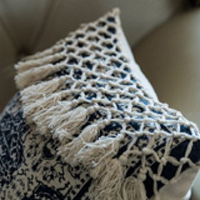 Handwoven Cotton Throw Pillow Cover with Traditional Pattern and Tasseled Top with Filler