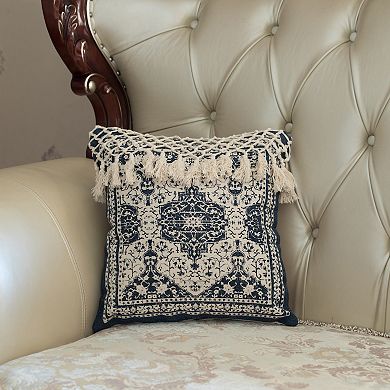 Handwoven Cotton Throw Pillow Cover with Traditional Pattern and Tasseled Top with Filler