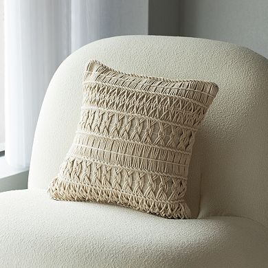 Handwoven Cotton Throw Pillow Cover with Layered Random String Pattern with Filler
