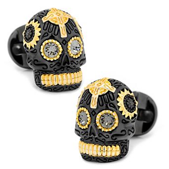 Black And Gold Vermeil Day Of The Dead Skull Cufflinks
