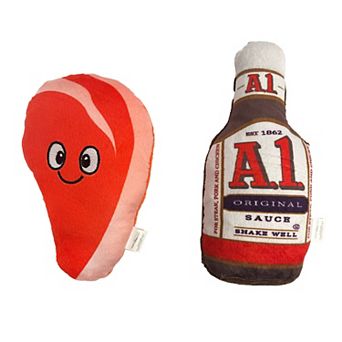 A1 Steak Sauce & Steak 2 Pack Plush Dog Toys