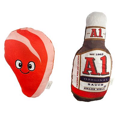 A1 Steak Sauce & Steak 2 Pack Plush Dog Toys